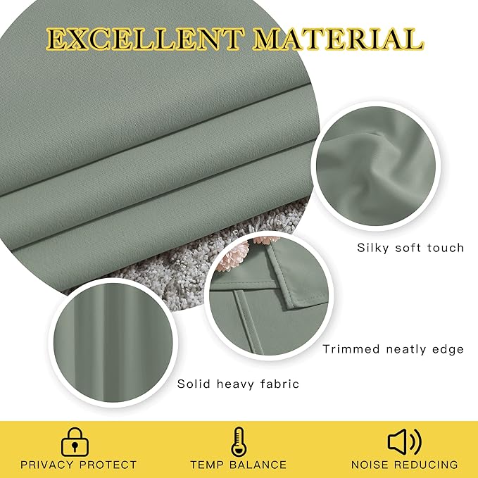 NICETOWN Sage Green 102 inch Curtains, Grommet Thermal Insulated Window Treatments Room Darkening Drape Room Divider for Living Room/Bedroom, W66 x L102, 2 Panels