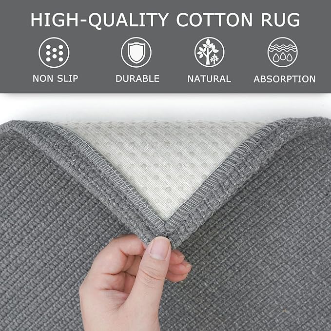 KOZYFLY Washable Area Rug 2x3 Ft Small Entryway Rug Indoor Door Mat Non Slip Front Door Rugs Indoor Braided Cotton Floor Carpet for Front Entrance Bathroom Kitchen Foyer, Grey
