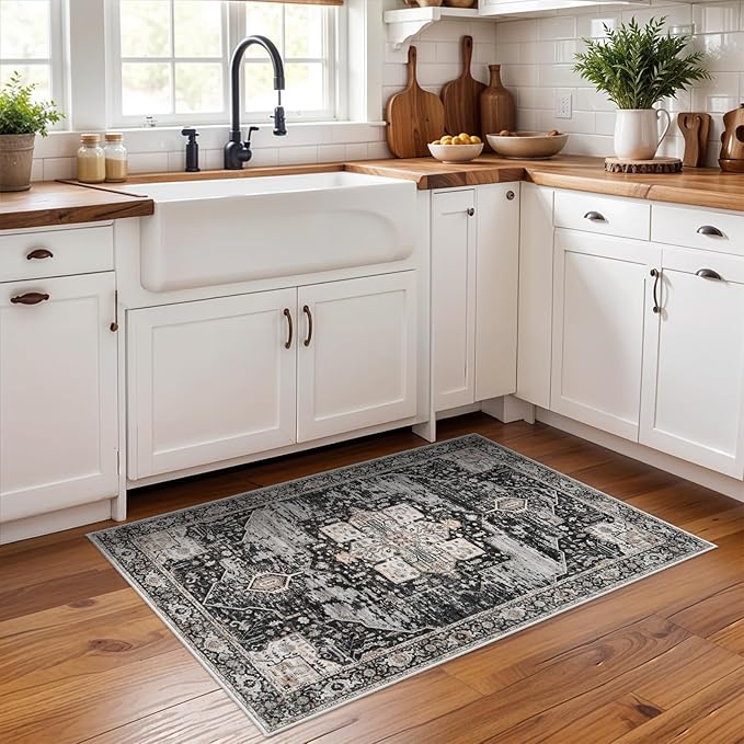RUUGME Washable 2x3 Entryway Rug - Small Rug for Bathroom/Kitchen/Front Indoor Door Mat - Non Slip Farmhouse Decor - Throw Rugs with Rubber Backing Entrance Mat 2x3 Black