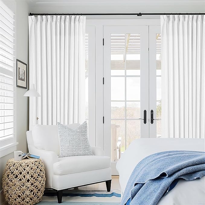 TWODRAPES Extra Wide 102 Inch Long Curtains 70 Inch Width Pinch Pleat Linen Curtains for Living Room BedroomLight Filtering Privacy Pleated Hooks Rings Back Tab for Sliding Door White 1 Panel