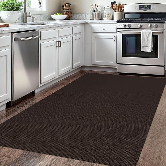 KOZYFLY Washable Area Rug 4x6 Ft Rubber Backed Rugs for Entryway Bedroom Throw Rugs Boho Entry Rug, Cotton Braided Floor Carpet for Dining Room Living Room, Dark Coffee/Brown