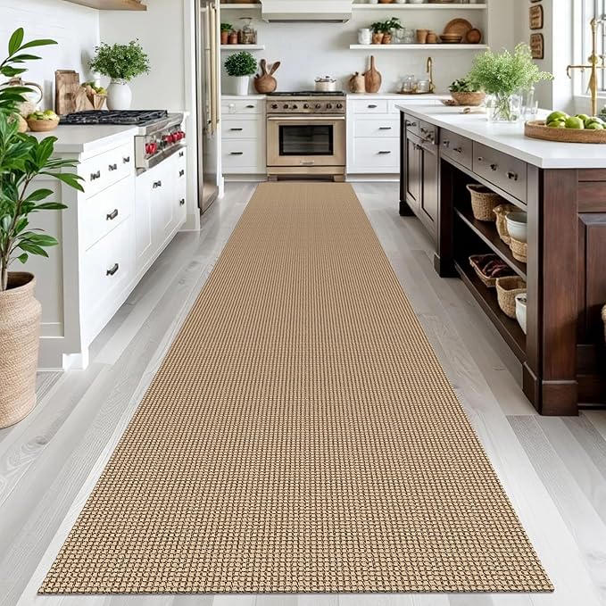 IOHOUZE Washable Exrea Long Hallway Runner Rug 3x16 Non Slip Rubber Backed Kitchen Runner Entryway Runner Indoor, Woven Rugs Floor Carpet for Kitchen Hall Entryway Stair, Orange/Tan/Brown