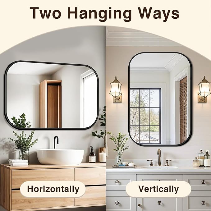 FICTOR Bathroom Vanity Mirror for Wall, 2 Pack 26" x 38" Rectangle Bathroom Mirror for Over Sink, Metal Framed, Hangs Horizontally or Vertically(Black)