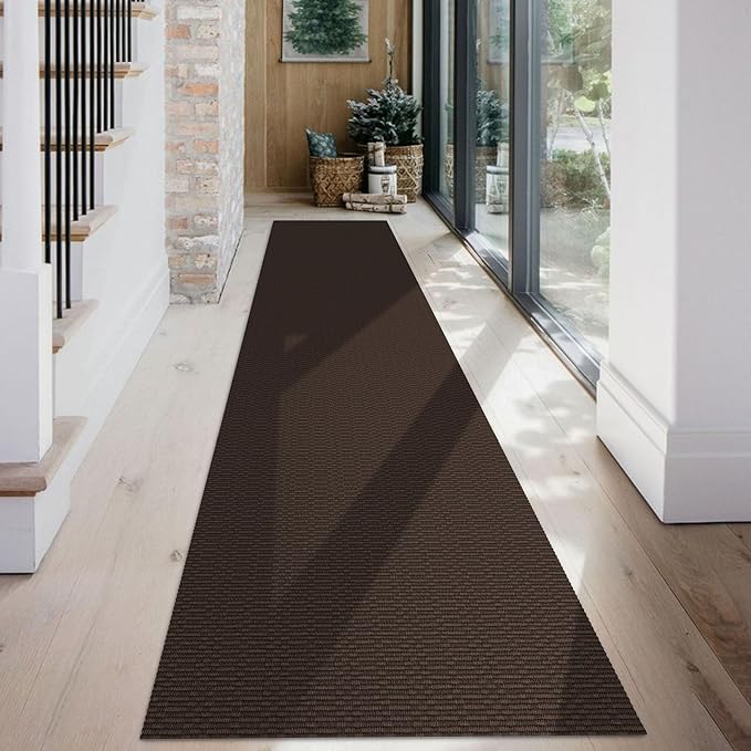 KOZYFLY Washable Runner Rug 2x12 ft Hallway Kitchen Runner Rugs with Rubber Backing Entryway Runner Indoor, Extra Long Carpet Runners for Hall Kitchen Entryway, Dark Coffee/Brown