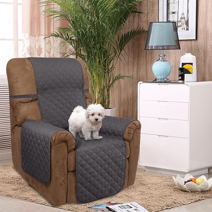 U-NICE HOME Recliner Chair Covers Reversible Chair Cover Pet Covers for Dogs with Elastic Straps Water Resistant Diamond Quilted (28''Recliner Oversized, Dark Grey/Dark Grey)
