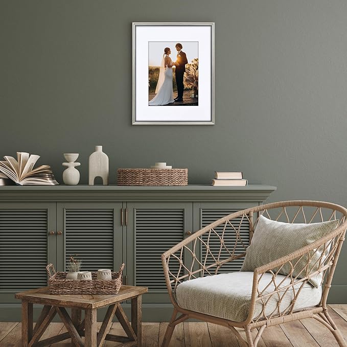 Americanflat Vintage Frames - 16x20 Picture Frame with Beaded Accents and Polished Plexiglass - Use as 11x14 Frame or Display 16x20 Photos Without Mat - Heirloom Collection - Wall Display - Silver
