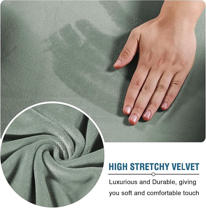 H.VERSAILTEX Rich Velvet Stretch 2 Piece Cover Chair Slipcover Sofa Cover Furniture Protector Couch Soft with Elastic Bottom Chair Couch Cover with Arms Width Up to 49 Inch(Chair, Sea Grass)