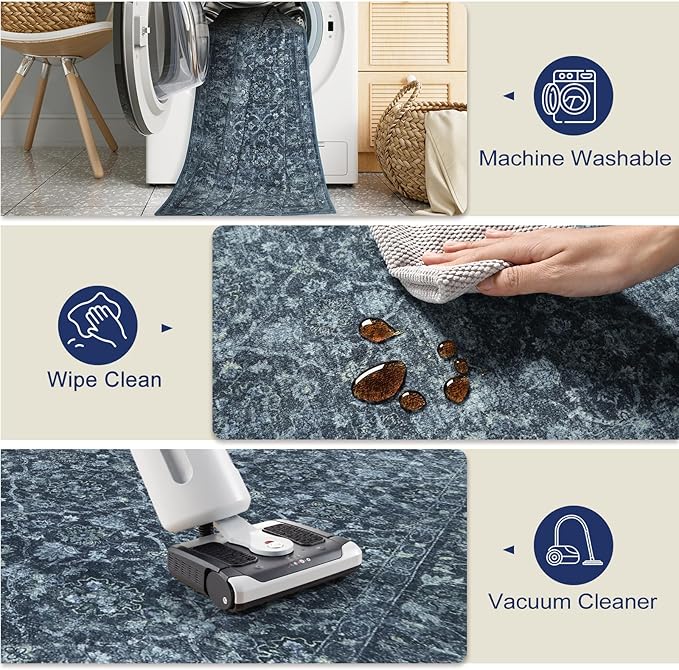 Hedlive Navy Blue Runner for Hallway, 2x6 Washable Kitchen Runner Rug Non Skid Washable,Soft Runners for Entryway Bedroom, Low Pile Carpet Runners for Entry Bathroom Bedside (2'x6',Blue)