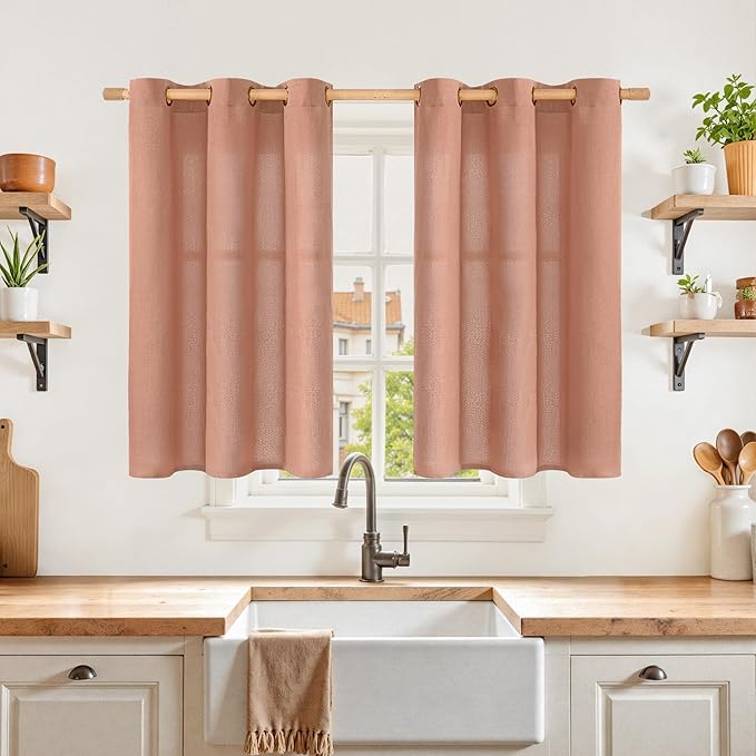YoungsTex Terracotta Linen Curtains 40 Inch Length, Short Burnt Orange Drapes with Bronze Grommet Light Filtering Privacy for Bathroom Kitchen Window, 42 x 40 Inch, 2 Panels