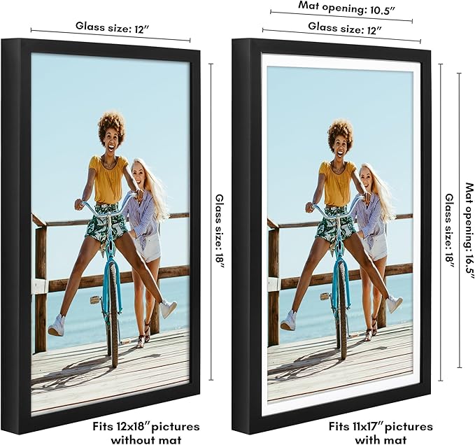 Americanflat 12x18 Poster Frame with Polished Plexiglass - Use as 11x17 Frame with Mat or Display 12x18 Photo Without Mat - Soho Collection - Deep Molding Picture Frames for Wall Display - Black