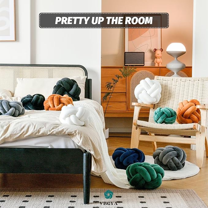 Knot Pillow Ball, Soft Home Decorative Throw Pillows Cushion, Round Changeability Knotted Pillows, Modern Home Handmade Cushions for Bedroom, Sofa, Couch (8 Inch, Black)