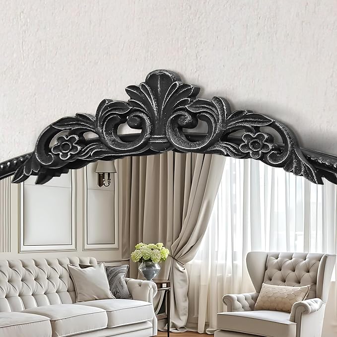 Micasso Large Vintage Black Mirror: 40" x 29" French Baroque Antique Mirror - Traditional Ornate Decorative Arched Mirrors for Wall/Bathroom/Entryway/Fireplace/Hallway - Home Decor for Living Room