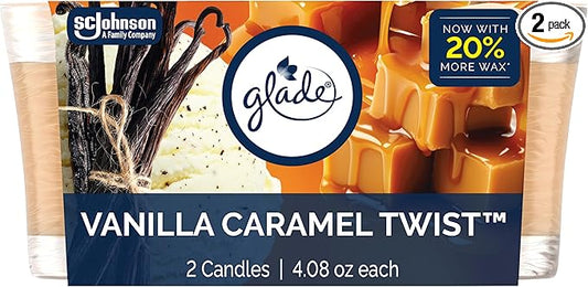 Glade 1-Wick Scented Candle Jar, Vanilla Caramel Twist, Air Freshener Infused with Essential Oils, 4.08 Oz, 2 Count