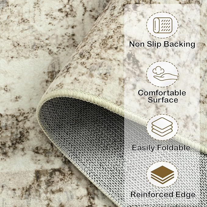 HOMORE Washable Area Rug 5x7 Beige Living Room Rug, Modern Abstract Rugs for Bedroom Non Slip Rugs for Kids Nursery Room Vintage Carpet for Farmhouse,Dorm,Classroom,Apartment