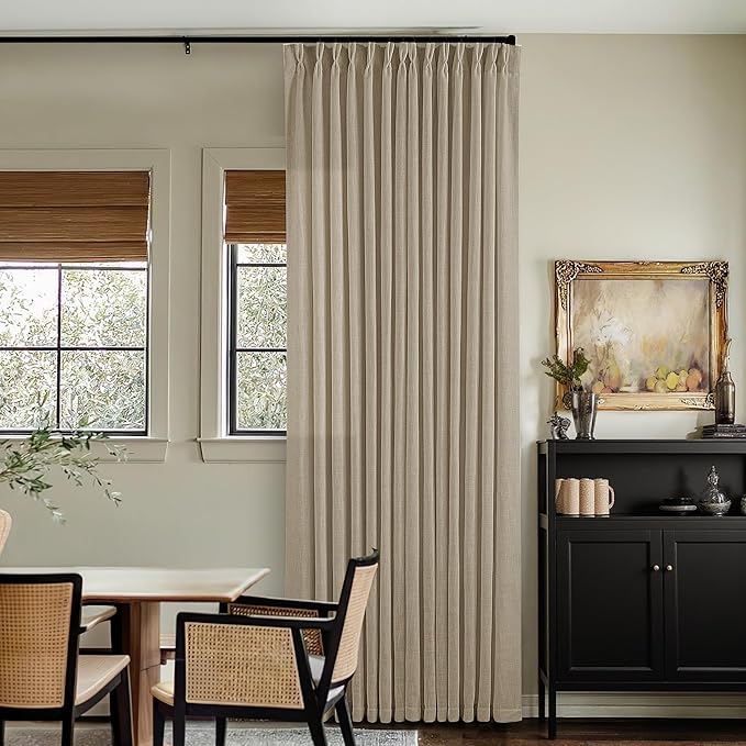 TWODRAPES Dark Flax Linen Curtains 120 Inches Long for Living Room Bedroom Pinch Pleated Back Tab Privacy Curtains 120 Inch Length 2 Panels Light Filtering Greige Tan Brown Farmhouse Drapes 10 FT