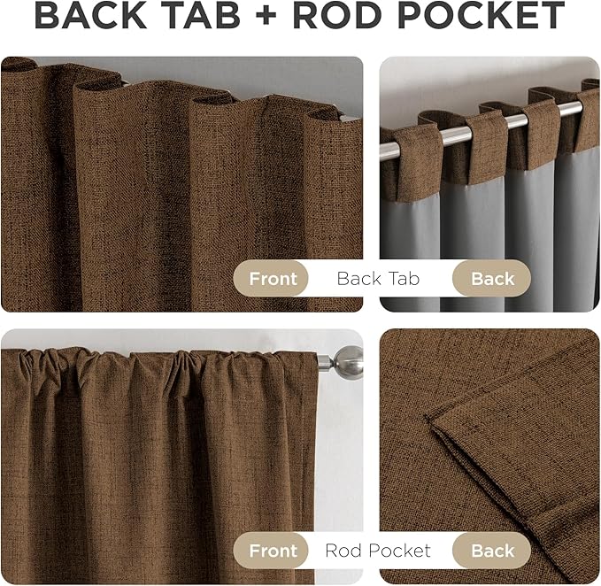 Joydeco Blackout Curtains for Bedroom - 100% Light Blocking 2 Panels Cappuccino Drapes 37" W x 84" L, Thermal Insulated Room Darkening Curtains, Linen Textured for Living Room, Rod Pocket & Back Tabs