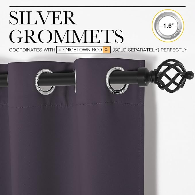 NICETOWN Greyish Purple Blackout Curtains 68 inches Length for Living Room, 2 Panels, 55" Wide, Thermal Insulated Decoration Drapes for Bedroom Window