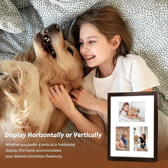 11x14 Dark Brown Wood Picture Frame - White Mat for 5x7 and 4x6 Photos - Real Glass, Sawtooth Hanger, Swivel Tabs - Wall Mounting - Great for Posters, Weddings, and Engagements