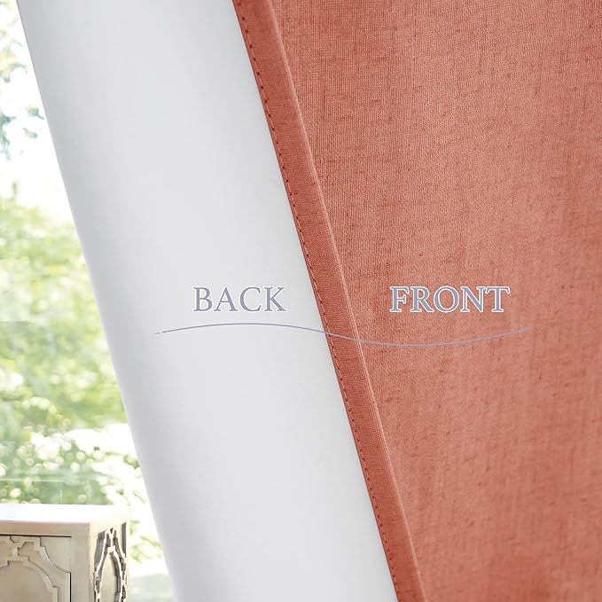RYB HOME Front Glass Door Curtains, 100% Blackout Linen Blended Back/French Door/Closet Blinds Effortless Installation Window Shades, W26 x L40 inch, Brick Red, 1 Panel