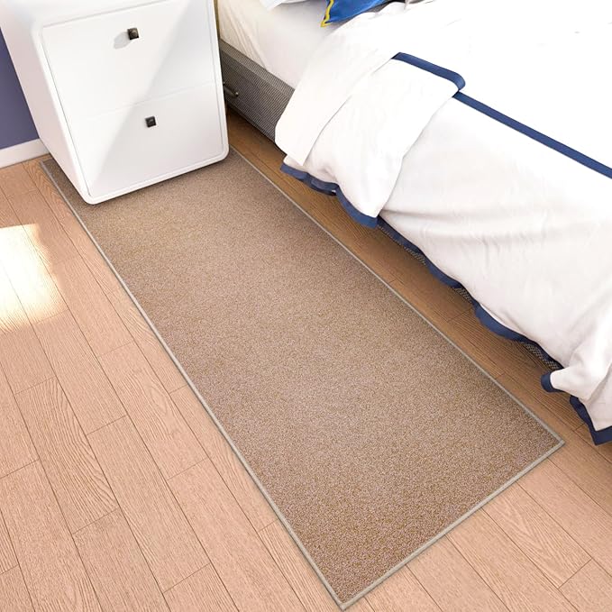AREDO Runner Rug with Non Slip Rubber Backing, Washable Soft Floor Carpet for Kitchen, Hallway, Entryway Indoor, Bedroom, Laundry, Low Pile Area Rugs, Solid color with Pointillism style, 2*6 ft BROWN