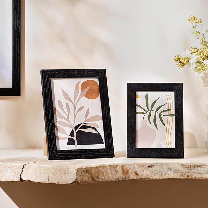 eletecpro 5x7 Picture Frames Set of 10 with Clear Acrylic Cover, Tabletop Decor, Displays 4x6 Photos with Mat or 5x7 Without, Horizontal or Vertical, Desktop Stand, Black