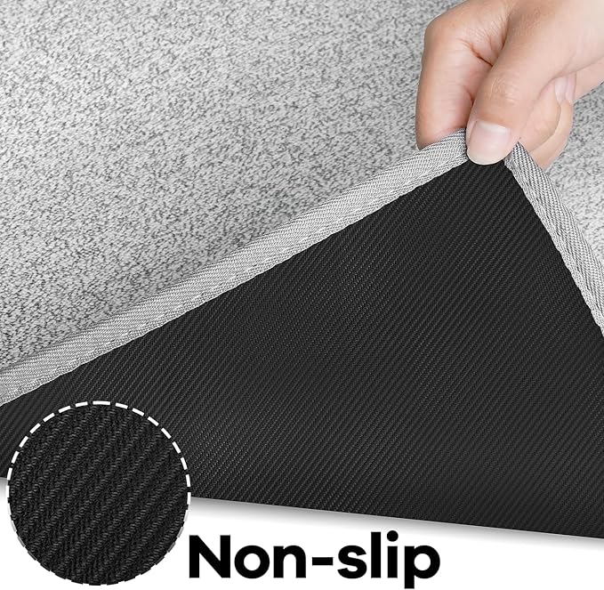 AREDO Runner Rug with Non Slip Rubber Backing, Washable Soft Floor Carpet for Kitchen, Hallway, Entryway Indoor, Bedroom, Laundry, Low Pile Area Rugs, Solid color with Pointillism style, 2*6 ft GREY