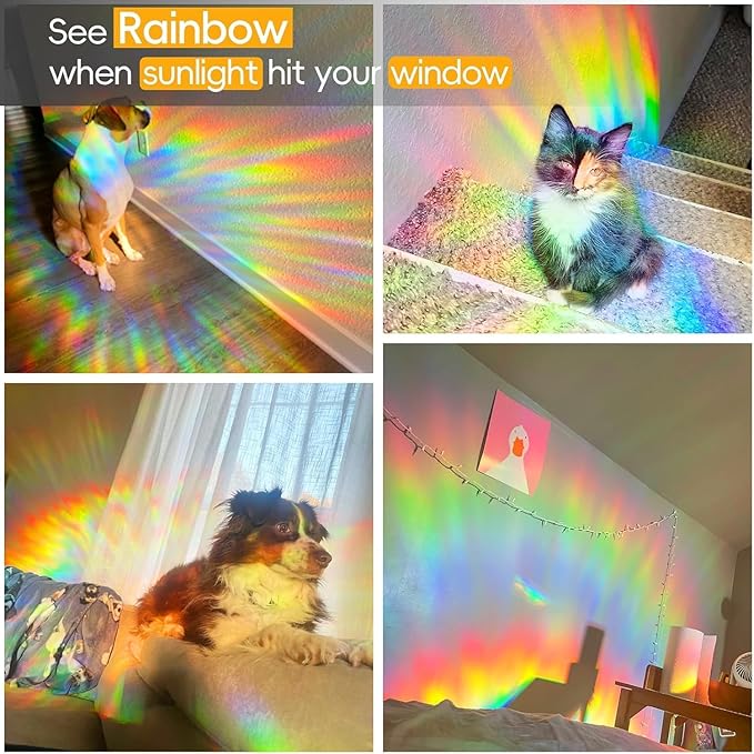 Rainbow Window Privacy Film Decorative, 3D Decals Stained Glass Clings, Static Cling Sticker, Suncatcher Windows Cover Tint for Home, 47.2 Inch x 157.4 Inch