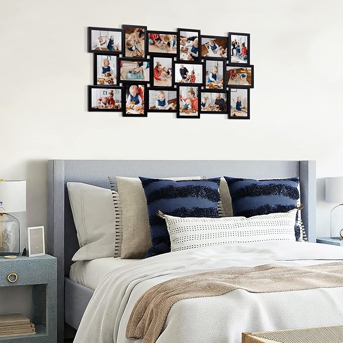 HELLO LAURA - Photos Collage Frame for Wall 18 Opening Picture Frames in 4x6 Inch Photo Frames Collage for Wall Decor for Family Friends Gifts for Home Living Room - Classic Black