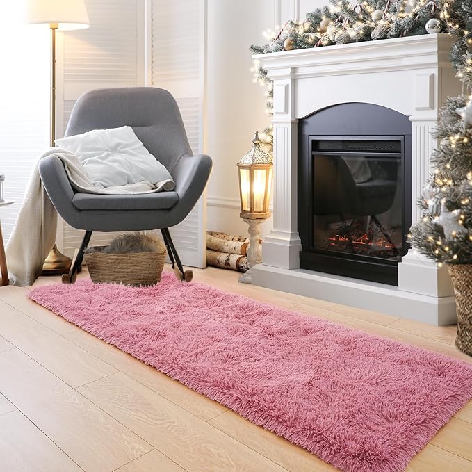 Noahas Blush Runner Rug for Hallway,2'x6' Long Area Rugs for Bedroom Living Room,Non Slip Thick Shag Carpet for Entryway Nursery Bedside Kids Girls Room Home Decor