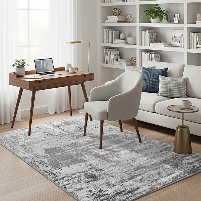HOMORE Area Rug 3x5 Grey Rugs for Entryway, Small Rug for Bedroom Non Slip Washable Abstract Door Mat 36x60inch for Indoor Entrance, Modern Carepet for Kitchen Floor,Kids Room, Dorm