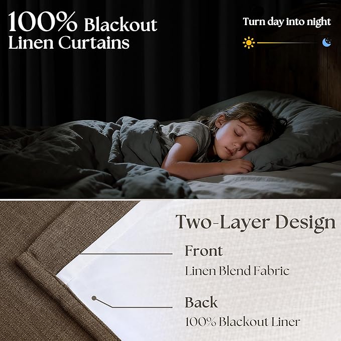 Latte Burlap Room Darkening Curtains 120 Inches Long for Bedroom Extra Long Rustic Boho Pinch Pleated Blackout Linen Drapes 40x120 Inch Length 2 Panels Set Sliding Door Curtain Decor with Liner