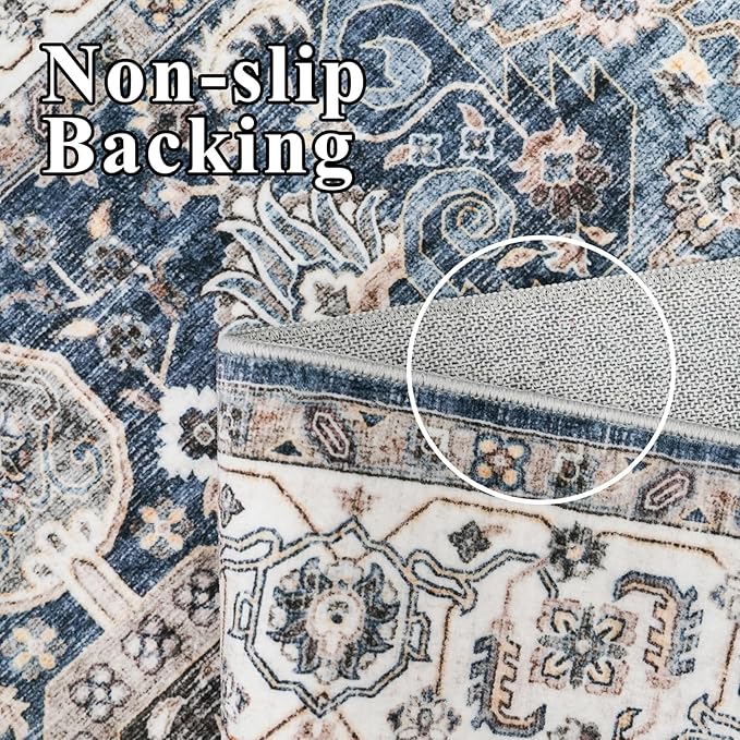 Living Room 6round Area Rugs - Boho Rugs for Living Room Stain Resistant Carpet for Bedroom Kitchen Bathroom with Non Slip Backing Home Decor Floor Decoration Mat 6ft Navy