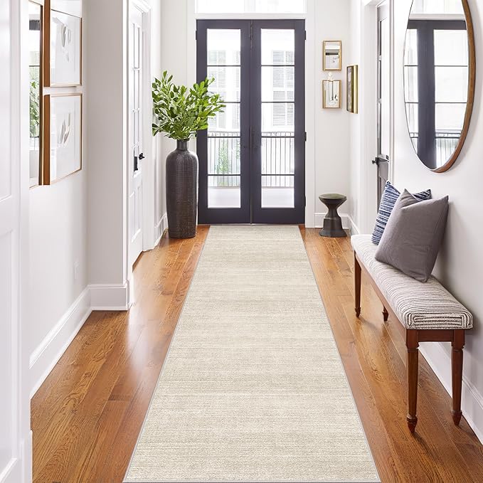 Art&Tuft Washable Runner Rug - 2x8 Hallway Runner Rug Non-Slip, Soft Low Pile Kitchen Rug Runners for Hallways, Entryway, Bedroom, Living Room, Beige