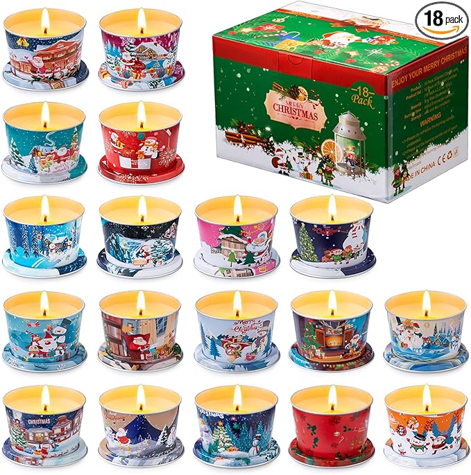 18-Pack Christmas Aromatherapy Candle Set - Travel-Size Scented Candles 2.5 oz Each | 10+ Hour Relaxing Long-Lasting Burn | Fragrant Soy Candles for Home, Gifts