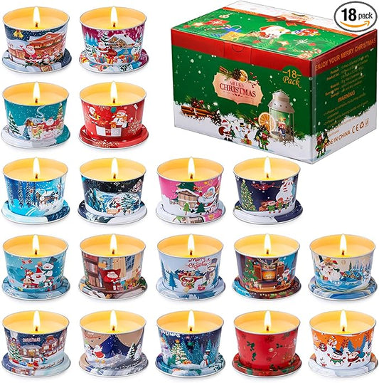 18-Pack Christmas Aromatherapy Candle Set - Travel-Size Scented Candles 2.5 oz Each | 10+ Hour Relaxing Long-Lasting Burn | Fragrant Soy Candles for Home, Gifts