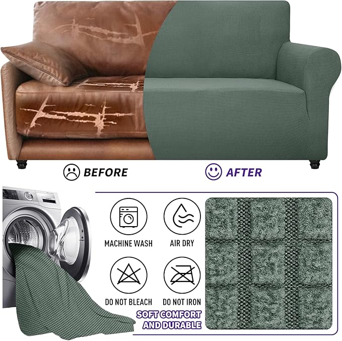 ZNSAYOTX Stretch Oversized Couch Cover Universal Sofa Covers for Living Room Dogs Pet Furniture Protector Spandex Extra Large Sofa Slipcovers with Anti Slip Foam Sticks (Pea Green, XL Sofa)