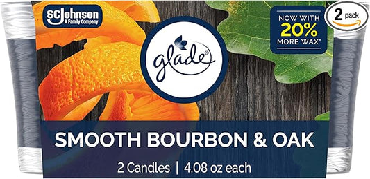 Glade 1-Wick Scented Candle Jar, Smooth Bourbon & Oak, Air Freshener Infused with Essential Oils, 4.08 Oz, 2 Count