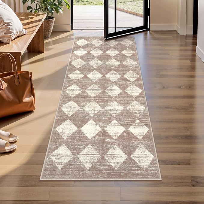 Lahome Zelie Machine Washable Bathroom Rugs Runner, 2x5 Non Slip Entryway Rugs Indoor Kitchen Runner Rug, Moroccan Trellis Non Skid Carpet Runners for Bedside Entrance Laundry Room, Beige