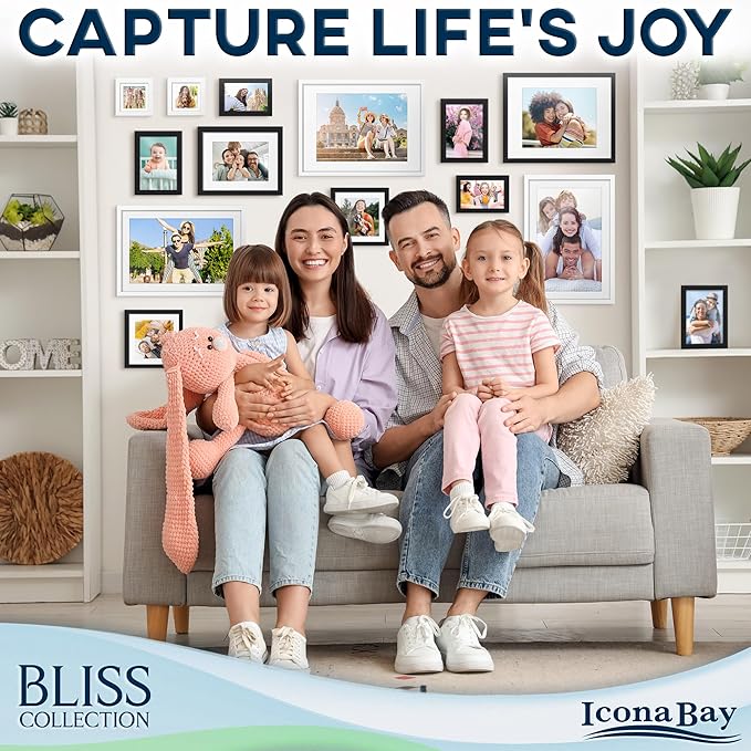 Icona Bay - 11x17 White Picture Frame Fits 10x16 Photos with Mat to 9x14 Image - Modern Style Engineered Wood Poster Frame - Wall Mount Only - Bliss Collection