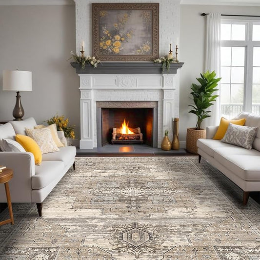 RUUGME Washable 9x12 Area Rug - Rugs for Living Room Bedroom Dining Room Non-Slip Vintage Rugs More Durable and Incredibly Soft Great Home Decor (9x12 Beige)
