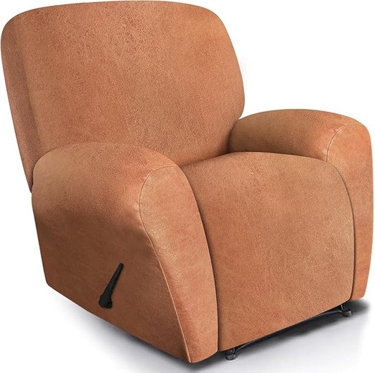 ANARACHON Leather Look Recliner Chair Covers, 4 Pieces Recliner Covers Non Slip, Soft Cover for Reclining Chair, Washable Furniture Protector for Pets (1 Seater, 024 Brown)