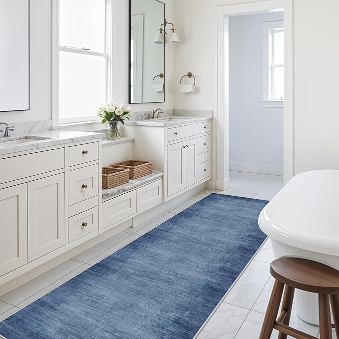 2x8 Washable Hallway Runner Rug – Non-Slip Modern Abstract Neutral Low-Pile Stain-Resistant Carpet Runner for Kitchen Entryway Bedroom Bathroom (Navy Blue,2x8)