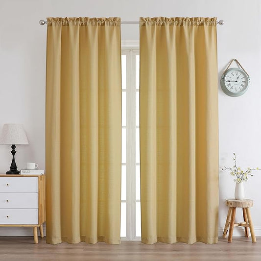 Chyhomenyc Gold Curtains 78 Inch Length 2 Panels Set, Faux Linen Textured Light Filtering Soft Airy Farmhouse Curtain Drapes for Living Room Bedroom, 40Wx78L
