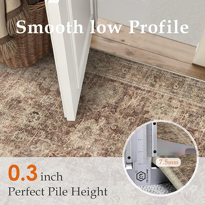 2x3 Washable Area Rug for Entryway Rust Vintage Non-Slip Low Pile Distressed Rustic Carpet Inoor Door Mat Soft Small Throw Rug for Entrance Bathroom
