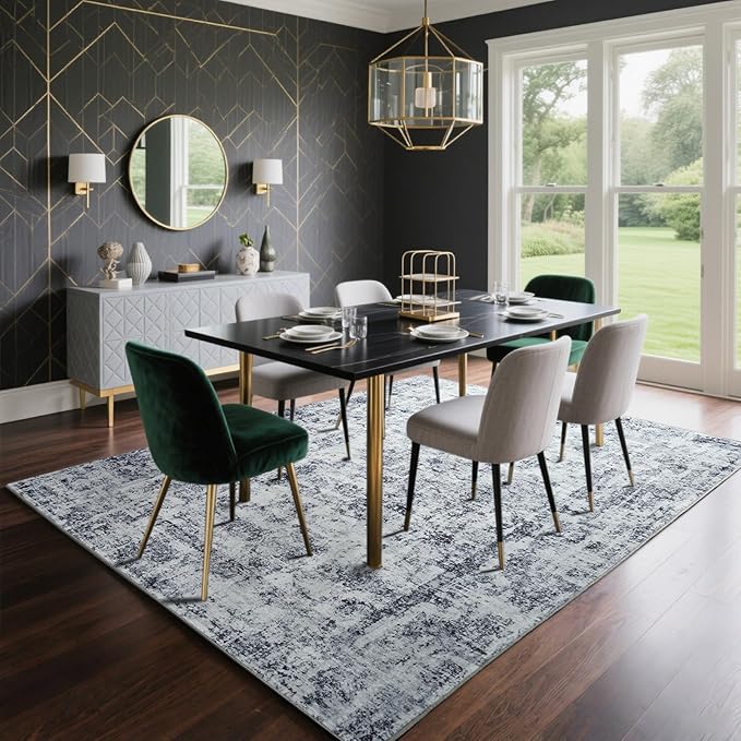 HOMORE Living Room Rug 5x7 Grey Rug for Bedroom Washable Area Rugs for Dining Room Non Slip Rugs for Kids Nursery Room Abstract Carpet for Farmhouse,Dorm,Classroom,Apartment