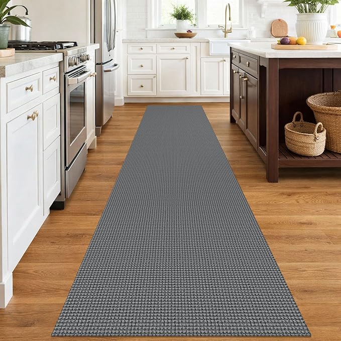 IOHOUZE Washable Runner Rug 2.6x12 Non Slip Rubber Backed Extra Long Hallway Runner Entryway Runner Indoor, Kitchen Rugs Woven Cotton Floor Carpet for Hall Entrance, Dark Grey