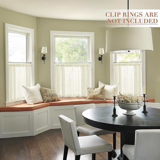 Off White Small Window Curtains for Bedroom 2 Panels Set Short Tier Cafe Curtain Rod Pocket Semi Sheer Linen Textured Boho Farmhouse Window Treatments for Kitchen Bathroom 36 Inch Length Ivory Cream