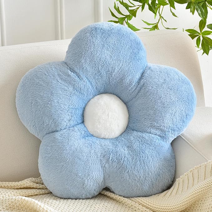 Flower Pillows, Soft Decorative Throw Pillows for Couch Chair Bed, Flower Floor Throw Pillows for Adults Bedroom Living Room (Grey Blue, 19.6 Inches)