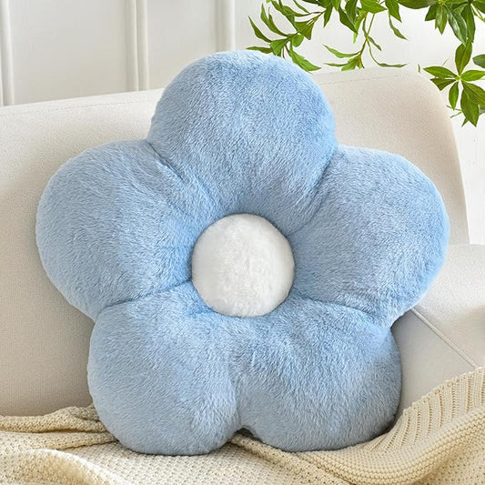 Flower Pillows, Soft Decorative Throw Pillows for Couch Chair Bed, Flower Floor Throw Pillows for Adults Bedroom Living Room (Grey Blue, 19.6 Inches)