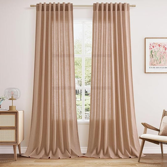 Extra Long Peach Linen Curtains 120 Inch for Girl Kids Bedroom 2 Panels Set Rod Pocket Back Tab Light Filtering Semi Sheer Soft Drapes Privacy High Ceiling Drapes Farmhouse Dinner Room 52x120